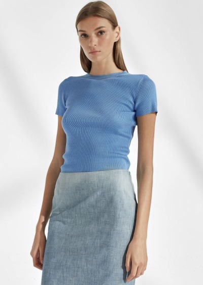 Women's Ralph Lauren Rib-Knit Silk T Shirts | 938614CPB